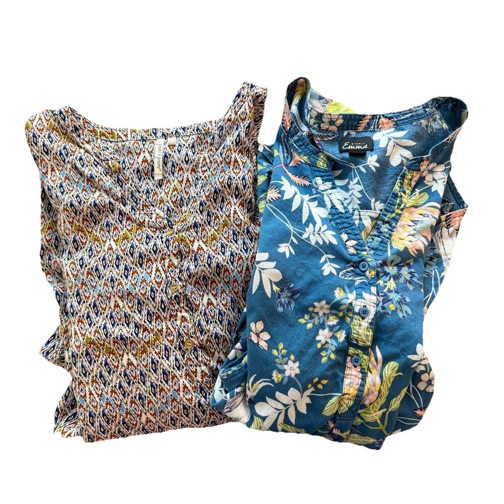 Lot 2 Womens Plus 2X Tunic Blouses Colorful Lightweight Career Tops